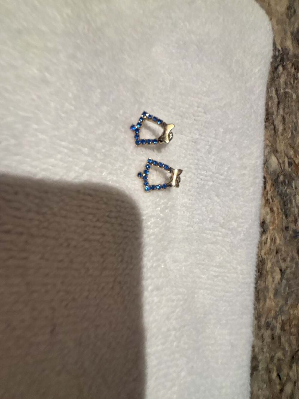Gold-Tone Blue Crystal Rhinestone Open Shape Stud Earrings